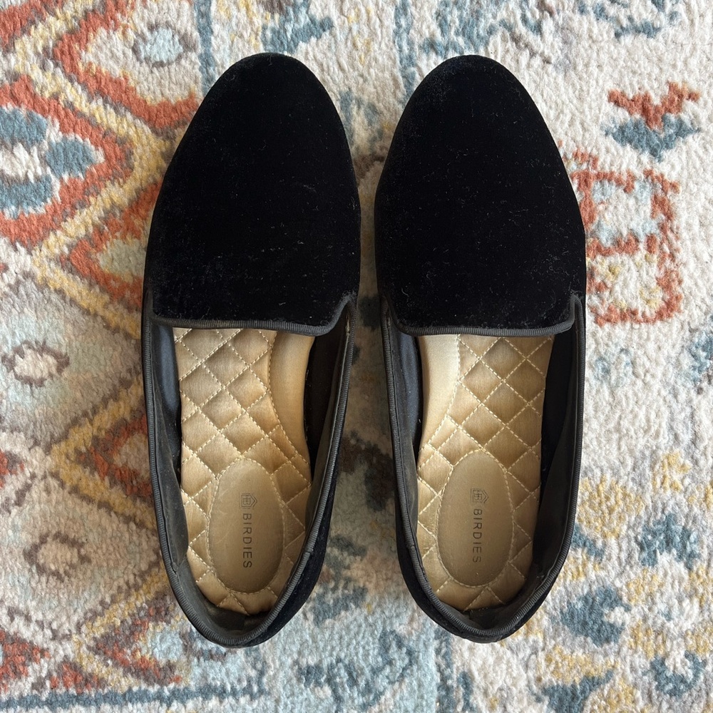 Birdies Starling black velvet loafers size 8